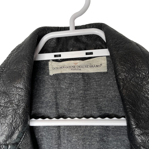 Golden Goose Deluxe Brand Black Leather Moto Jacket With Crystal Embellishments - Picture 4 of 6